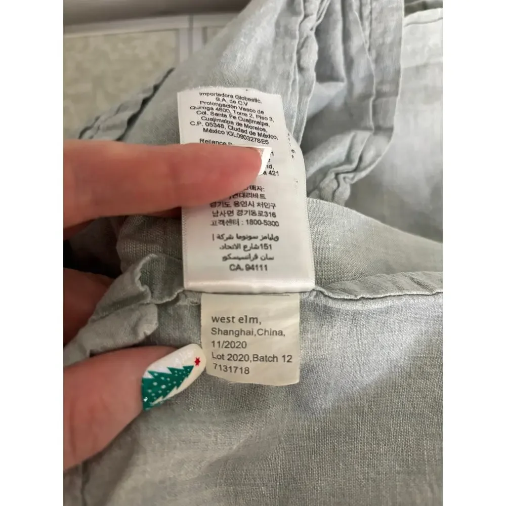 West Elm Hemp Cotton Blend Flat Sheet King Light Gray Chambray 108x102